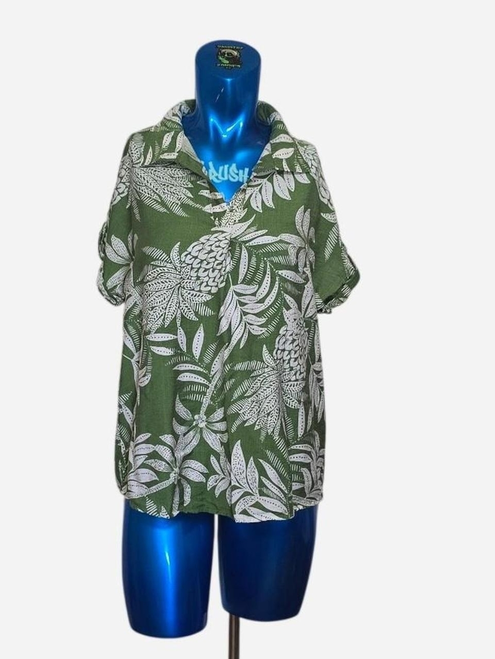 Relaxed Green Tropical Print Short Sleeve Blouse